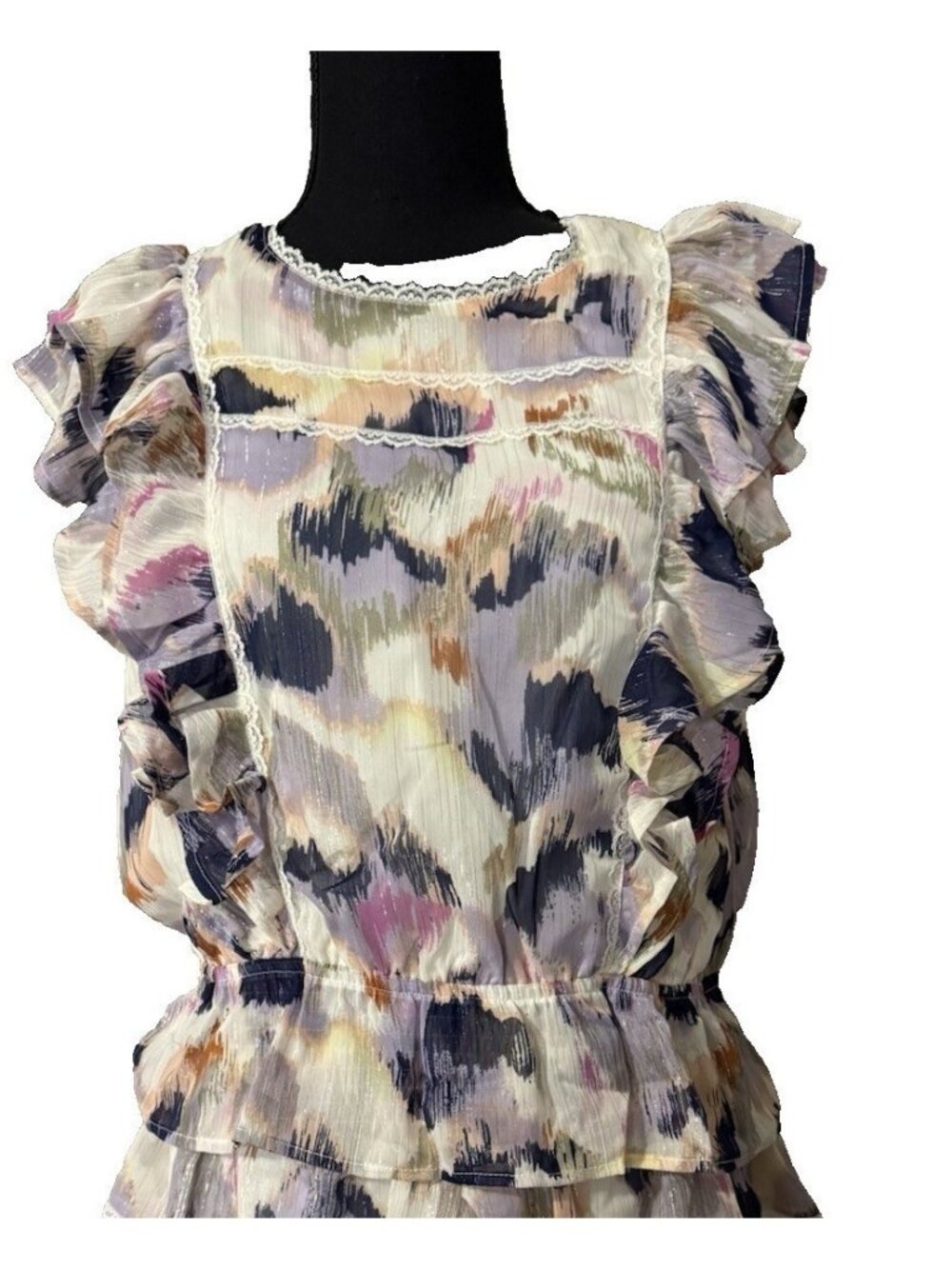 Spring & Mercer Colorful Smocked Tiered Ruffle Top M Medium NEW